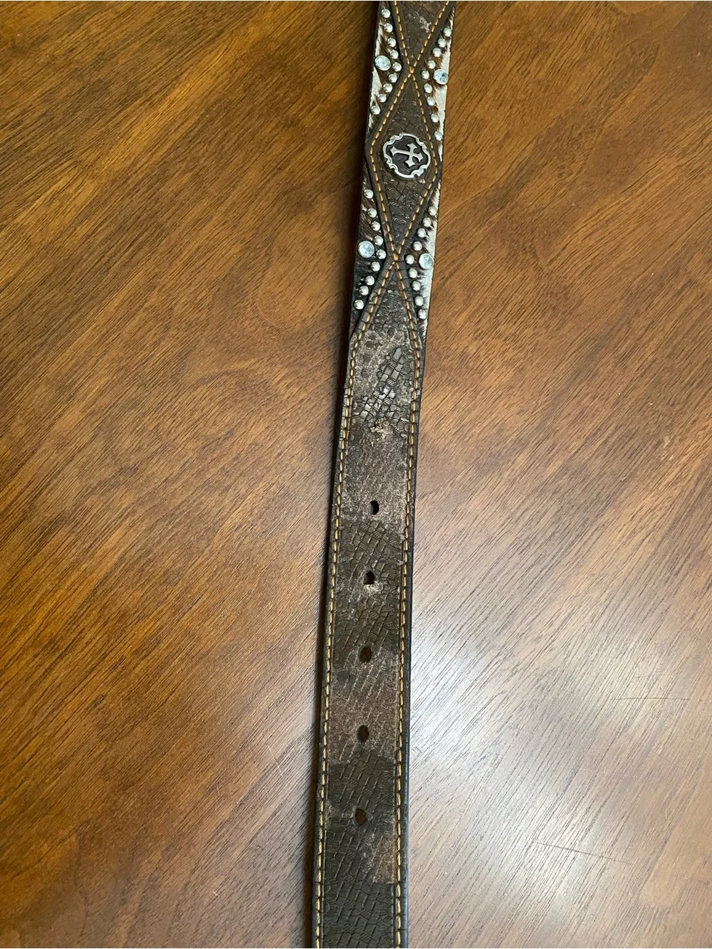 Girls Nocona Western‎ Leather Cross Rhinestone Belt - L